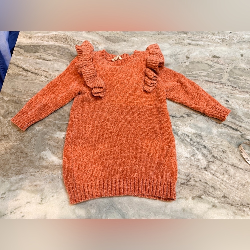 Jessica Simpson Toddler Girls 2T Chenille Sweater Dress Rust Ruffle Long Sleeve